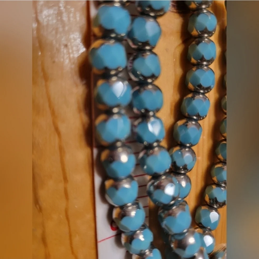Turquoise faux stone Beaded stretch Bracelet‎ turquoise staionary squash blossom